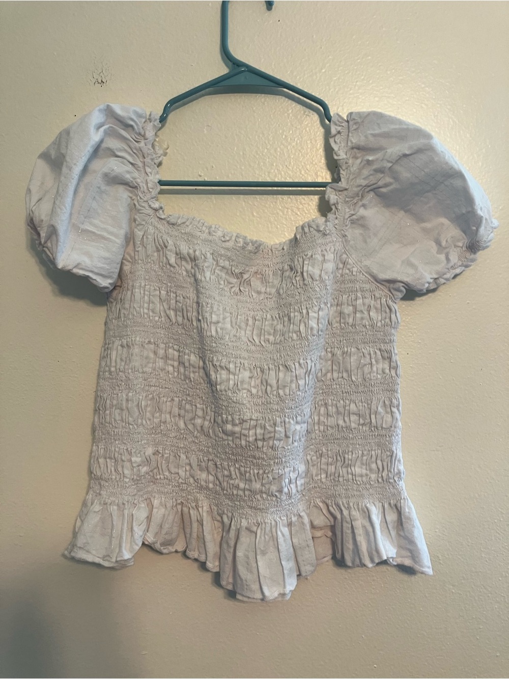 wonder nation Light Blue Smocked Puff Sleeve Top with Ruffle Hem